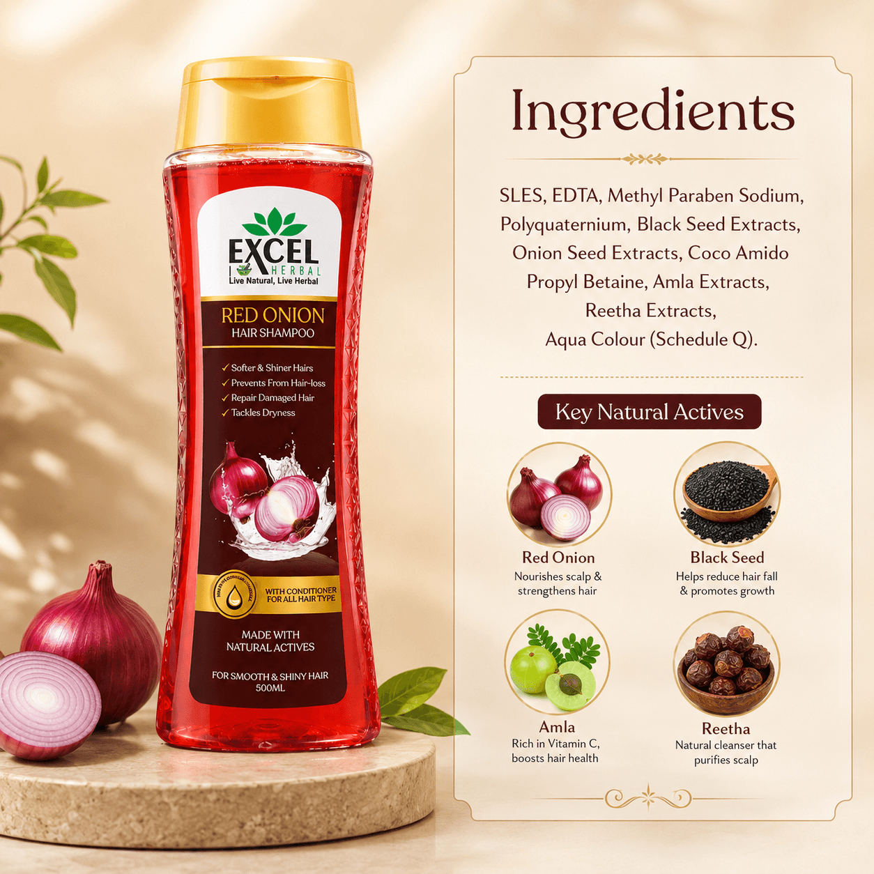 Excel Herbal Red Onion Hair Shampoo – 500 ml - Image 3