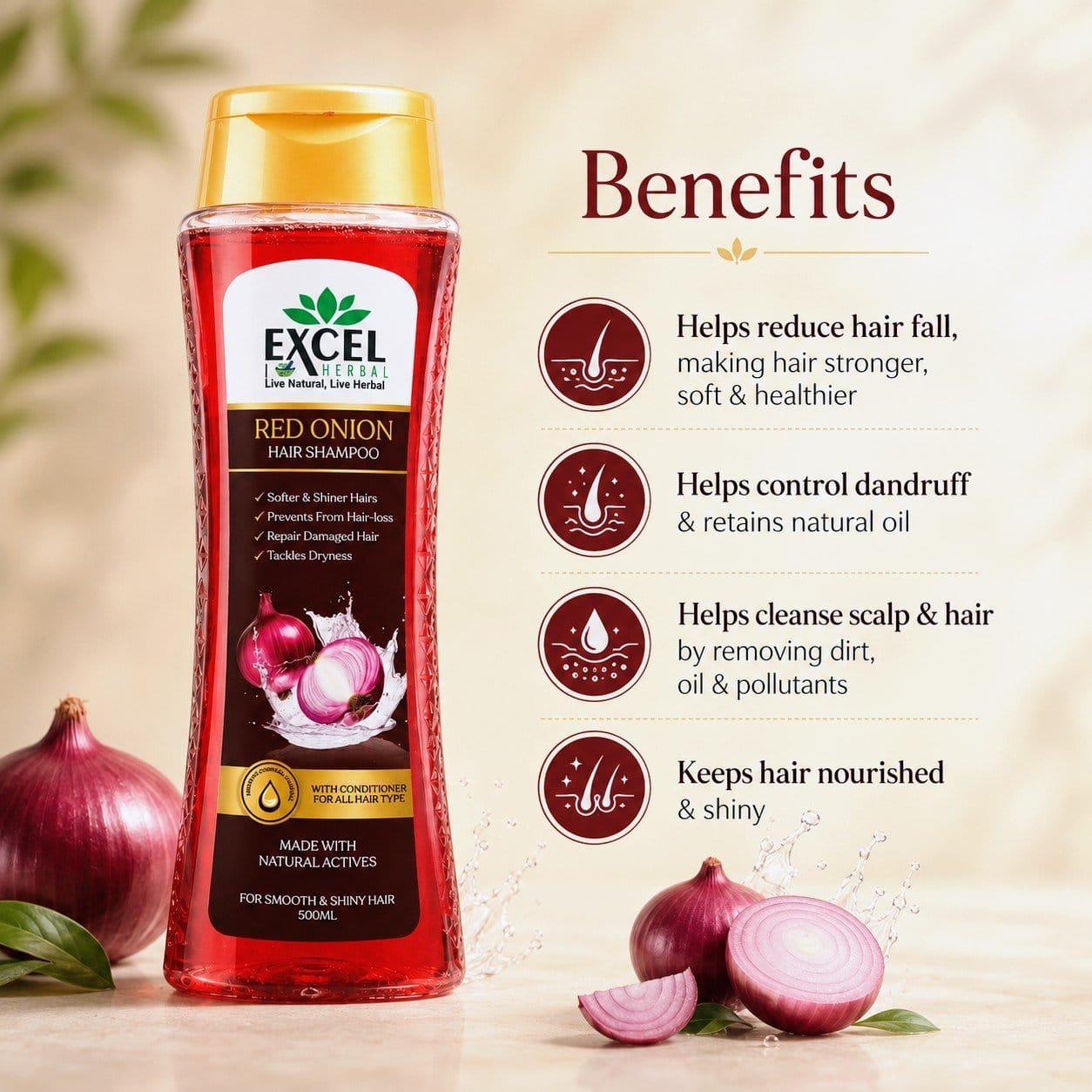 Excel Herbal Red Onion Hair Shampoo – 500 ml - Image 4