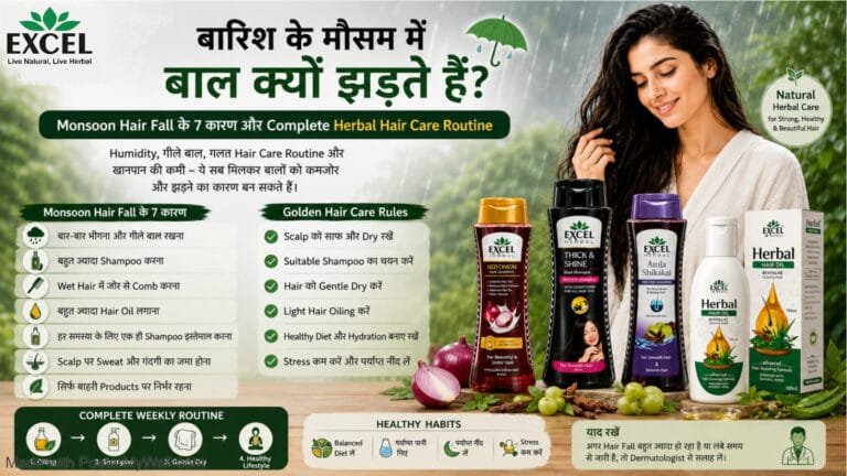 बारिश के मौसम में बाल क्यों झड़ते हैं? Monsoon Hair Fall के 7 कारण और Complete Hair Care Routine